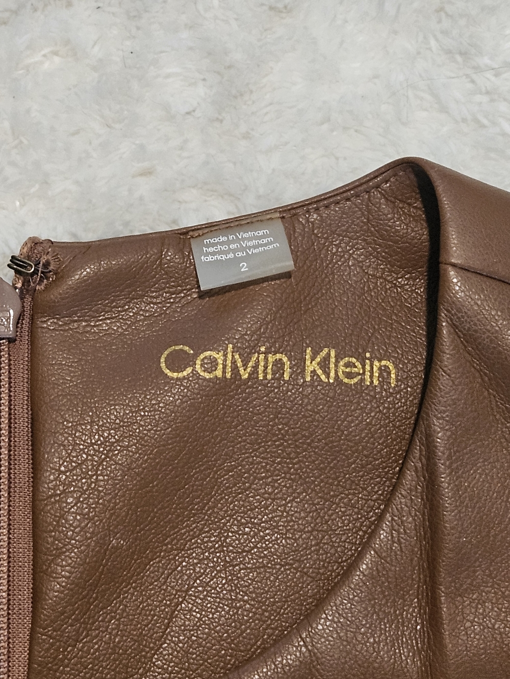 Calvin Klein Brown Faux Leather Shift Dress Size 2 Minimalist Quiet Luxury - Picture 5 of 9